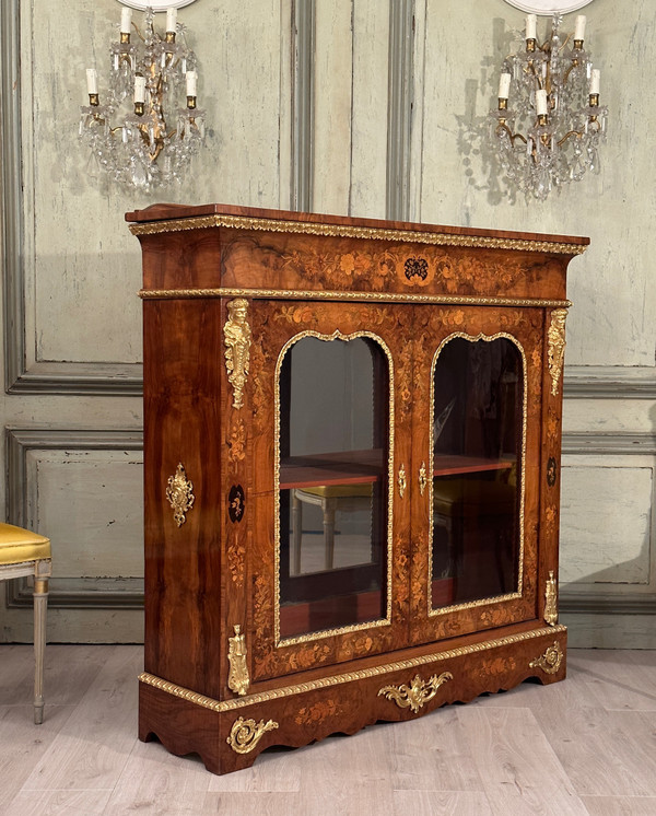 Louis XIV Style Marquetry Showcase Around 1870