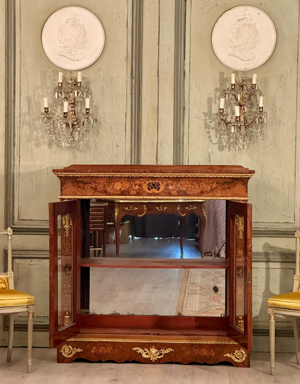 Louis XIV Style Marquetry Showcase Around 1870