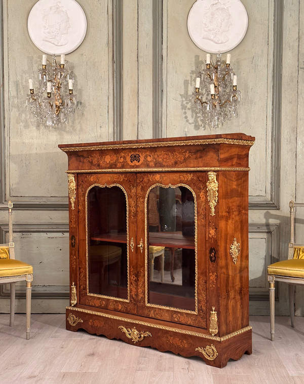 Louis XIV Style Marquetry Showcase Around 1870