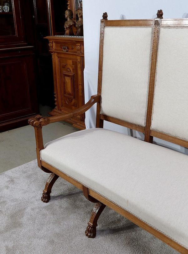 Rare Bench in Solid Walnut, Renaissance Style - Late 19th Century