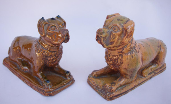 Pair Of Boxer Dogs In Glazed Sandstone, Circa 1900 - LS2560351