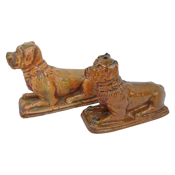 Pair Of Boxer Dogs In Glazed Sandstone, Circa 1900 - LS2560351