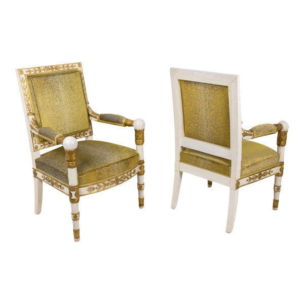 Pair of White and Gold Empire Style Armchairs, 1950s - LS35072251