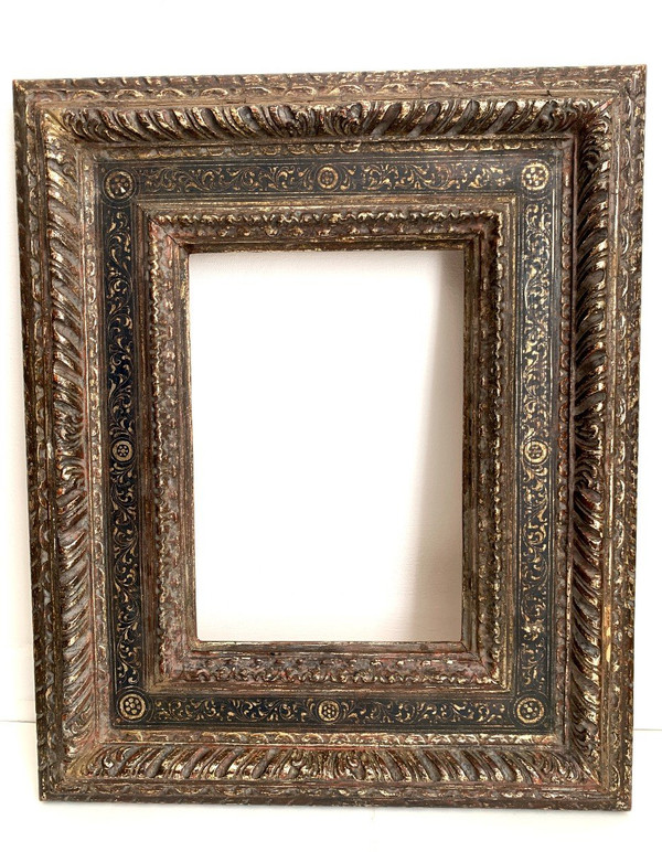 Frame In Carved And Patinated Silver Wood