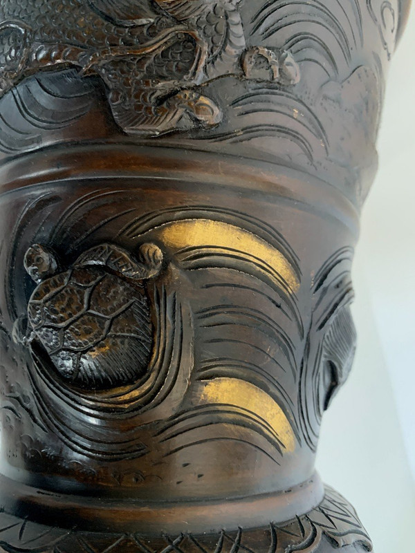 Large Japanese Bronze Vase With High Relief