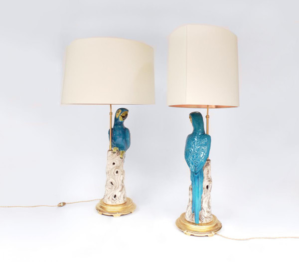 Pair of large earthenware parrot lamps, circa 1970 - LS35451021