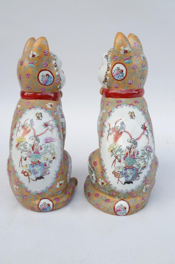 Pair of "Cats" sculptures in Chinese earthenware, 20th century - LS3447321