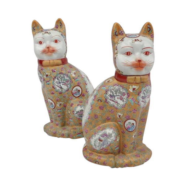 Pair of "Cats" sculptures in Chinese earthenware, 20th century - LS3447321