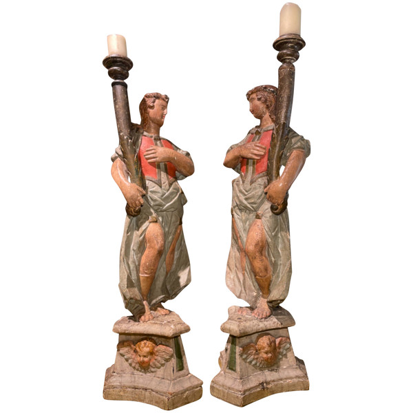 Great Pair Of Céroferaires Angels - Eighteenth