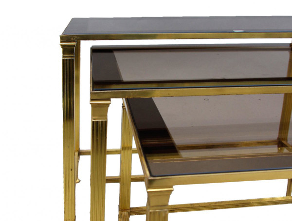 Nesting tables in gilded metal and smoked glass top, 20th century - OP171301