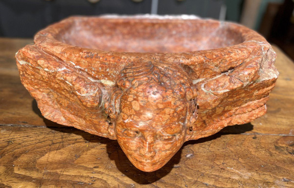 Marble Font With Angel's Head - 16th Century