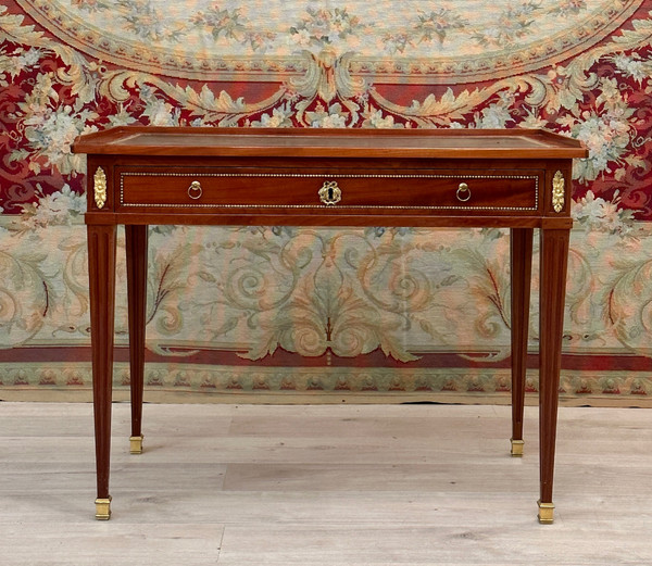 Jean-baptiste Courte, Flat Desk In Mahogany Louis XVI Period Around 1780 Stamped