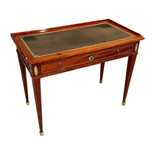 Jean-baptiste Courte, Flat Desk In Mahogany Louis XVI Period Around 1780 Stamped