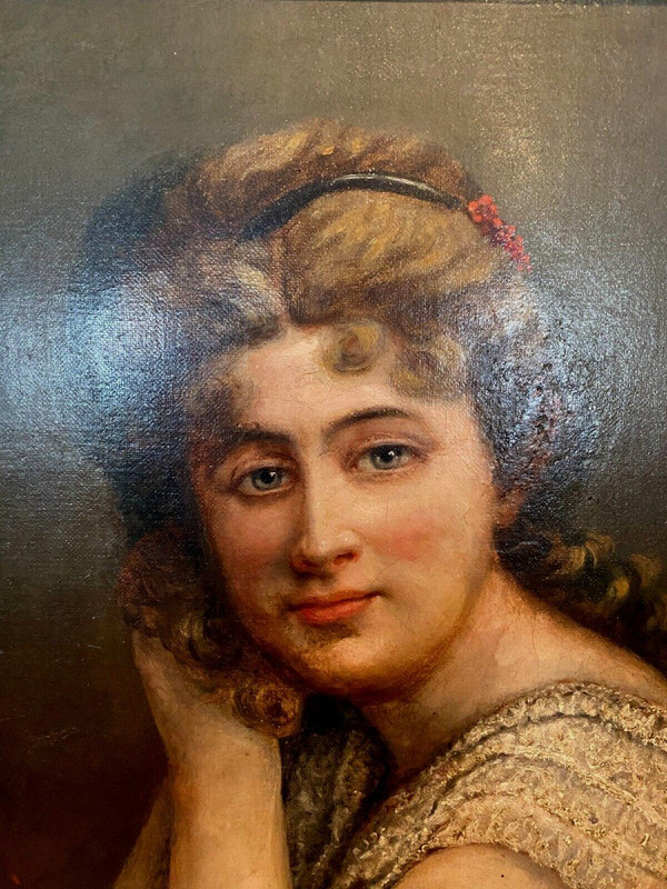 Huile Sur Toile Portrait De Jeune Femme En Buste " XX Siècle