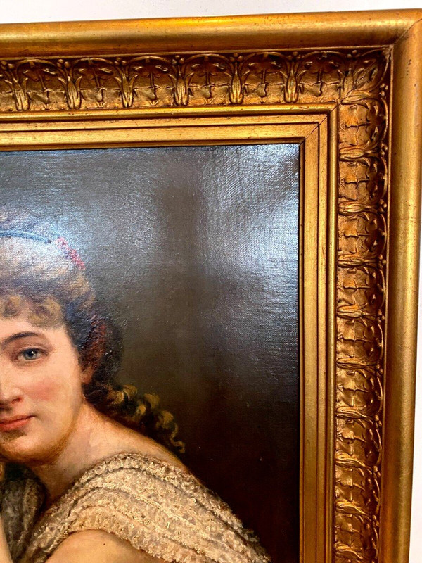 Huile Sur Toile Portrait De Jeune Femme En Buste " XX Siècle