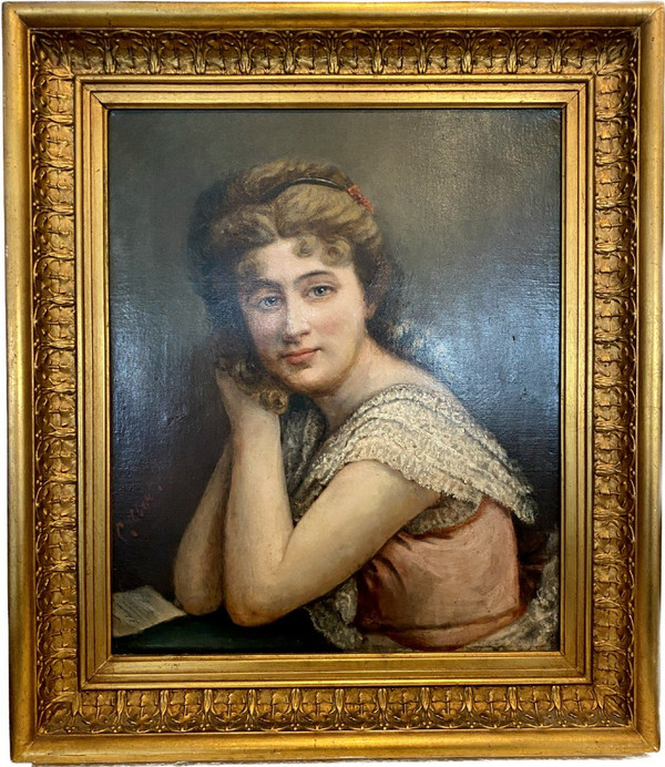 Huile Sur Toile Portrait De Jeune Femme En Buste " XX Siècle