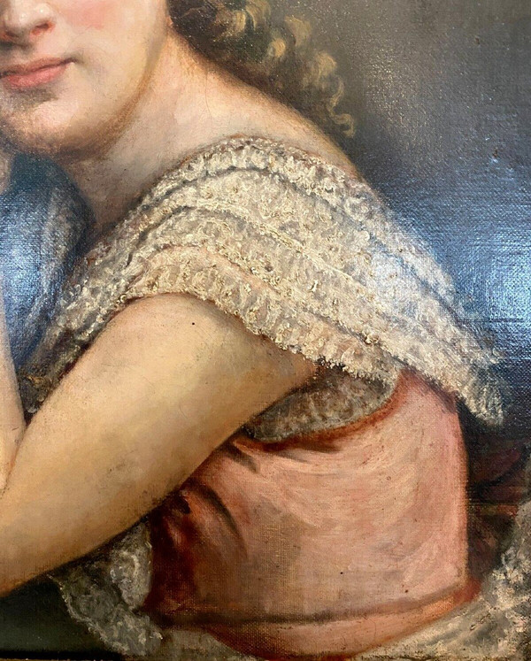 Huile Sur Toile Portrait De Jeune Femme En Buste " XX Siècle