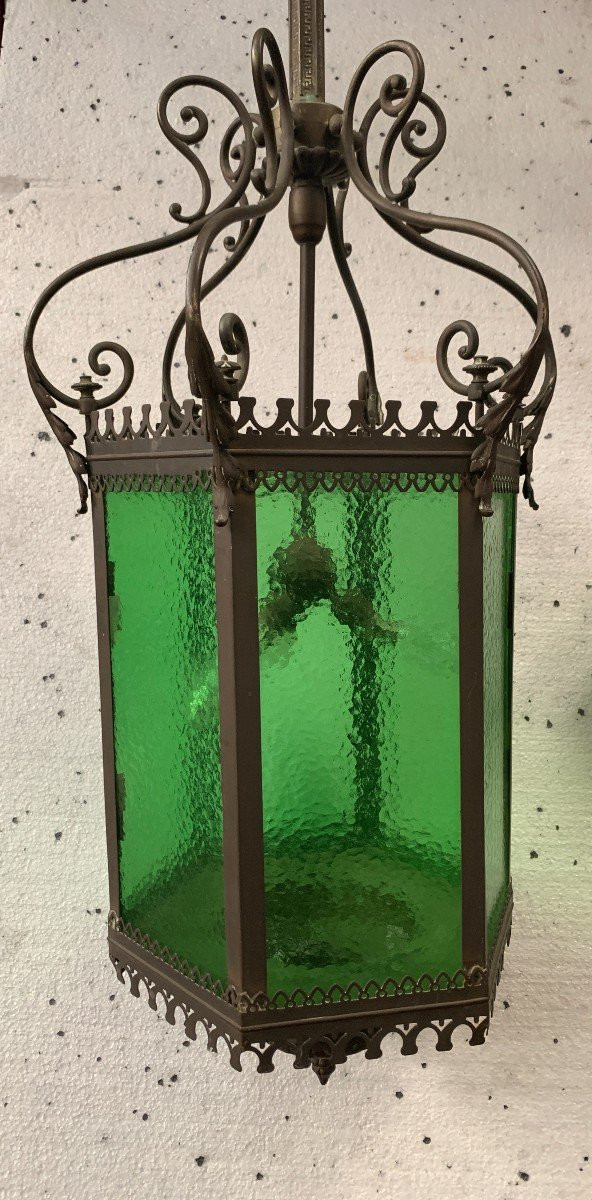 Vestibule Lantern In Bronze And Patinated Brass XX Century