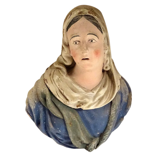 Statua Busto Sainte Marie-Madeleine Magdala Legno policromo XVIII secolo