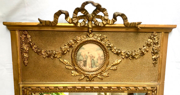 Louis XVI style gilt trumeau mirror