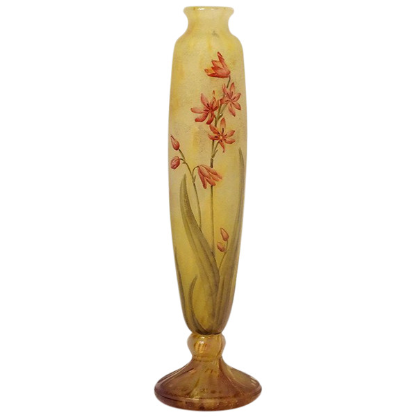 Vaso Piedouche Pâte de Verre Daum Nancy Fleurs Lys Lis Art Nouveau XIX secolo