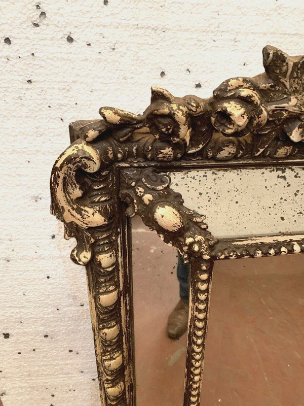 Louis XVI Style Mirror In Wood And Patinated Stucco XIX Century