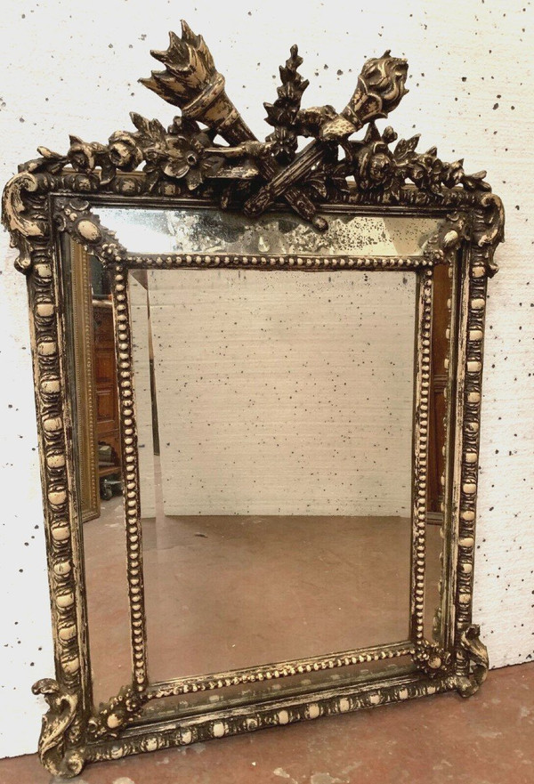 Louis XVI Style Mirror In Wood And Patinated Stucco XIX Century