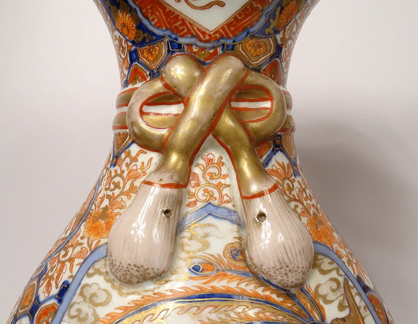 Paire Grands Vases Porcelaine Imari Japon Dragon Phoenix Dorure XIXè Siècle