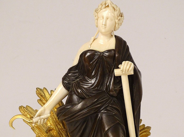 Sculpture Statuette Chryséléphantine Femme Allégorie Moisson Agriculture XIXè