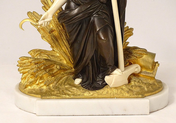 Sculpture Statuette Chryséléphantine Femme Allégorie Moisson Agriculture XIXè