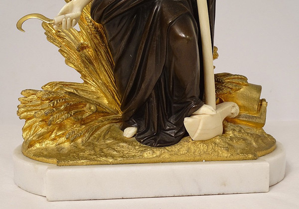 Sculpture Statuette Chryséléphantine Femme Allégorie Moisson Agriculture XIXè