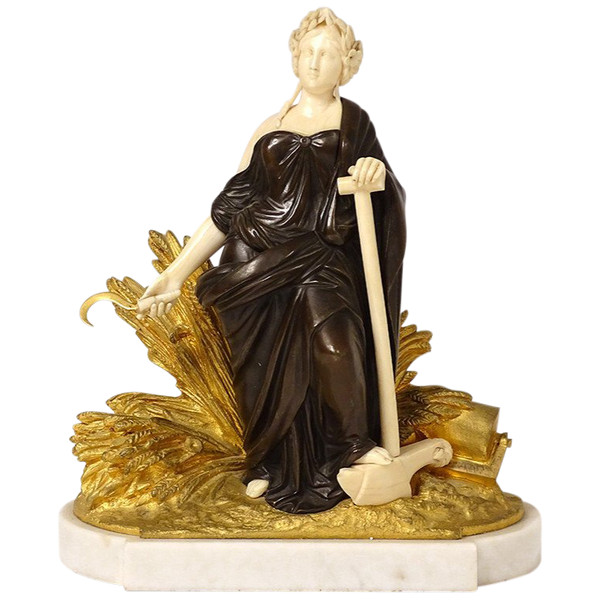 Sculpture Statuette Chryséléphantine Femme Allégorie Moisson Agriculture XIXè