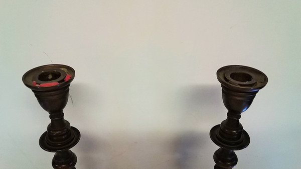 Pair of louis XIV style candlesticks in brown patina bronze 19th