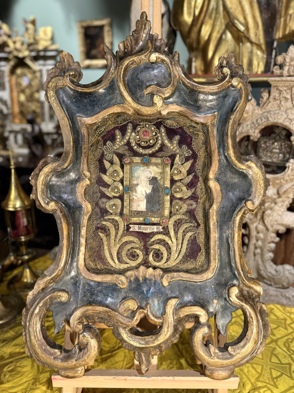 Reliquary Frame With Medallion And Relic Of Saint Maurice Martyr - With His Seals - Late 17th Century