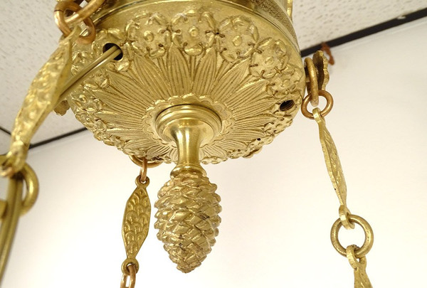 Lampadario impero a 6 luci in bronzo dorato Renommée Victoire Ailée Cygnes XIX secolo