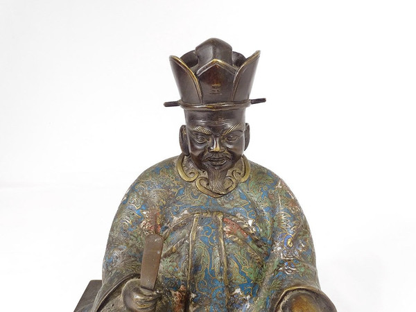 Bronze Cloisonné enamel sculpture Seated Wise Man Japan 19th century