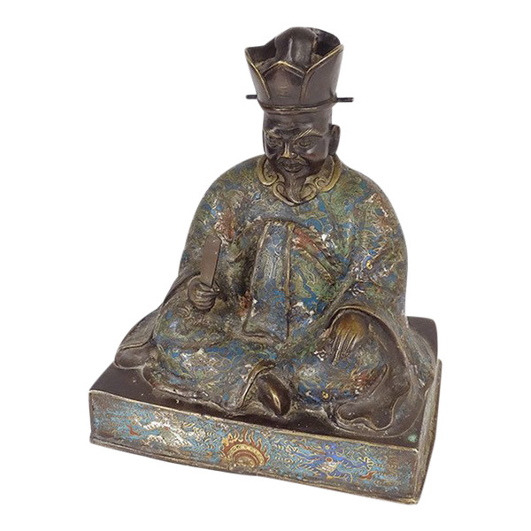 Bronze Cloisonné enamel sculpture Seated Wise Man Japan 19th century