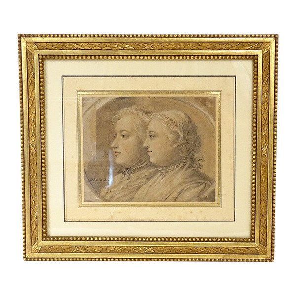 Drawing signed Georg Friedrich Schmidt portraits 1742 18th century period