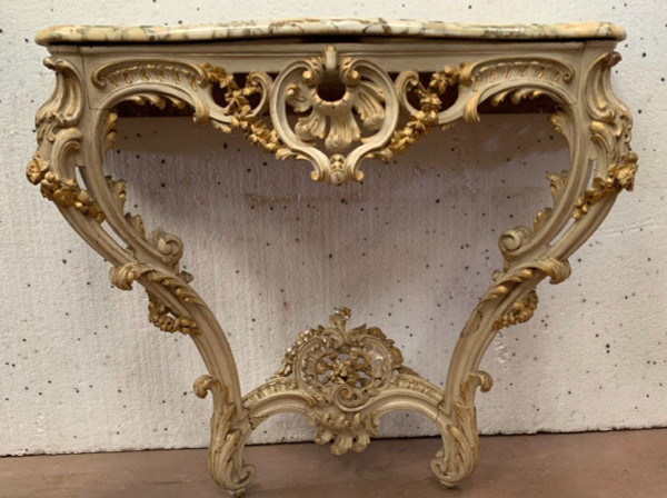 Console Sculptée De Style Louis XV En Bois Peint Et Doré XX Siècle