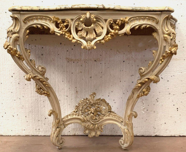 Console Sculptée De Style Louis XV En Bois Peint Et Doré XX Siècle