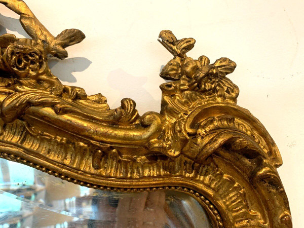 Louis XV Style Rockery Mirror In Wood And Golden Stucco XX Century