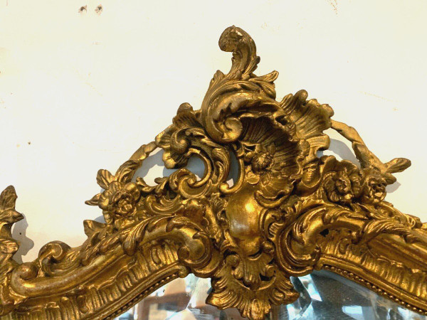 Louis XV Style Rockery Mirror In Wood And Golden Stucco XX Century