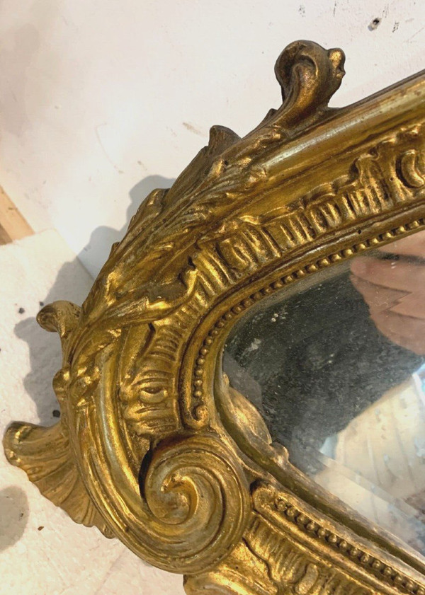 Louis XV Style Rockery Mirror In Wood And Golden Stucco XX Century