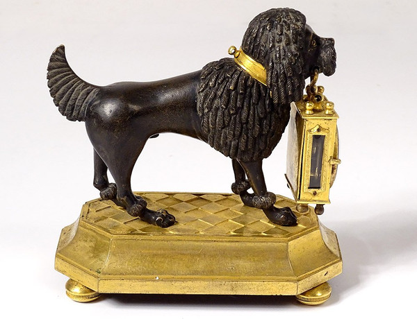 Uhr aus vergoldeter Bronze, Pudelhund, Berthoud, Paris, 19. Jahrhundert