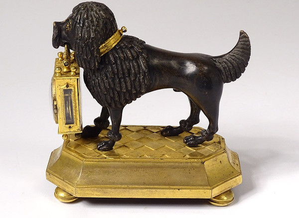 Uhr aus vergoldeter Bronze, Pudelhund, Berthoud, Paris, 19. Jahrhundert