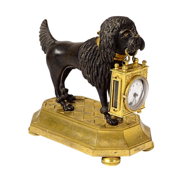 Uhr aus vergoldeter Bronze, Pudelhund, Berthoud, Paris, 19. Jahrhundert