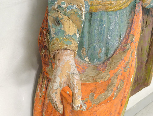 Statue Religieuse Bois Sculpté Polychrome Saint-Just Beauvais Auxerre XVIIè