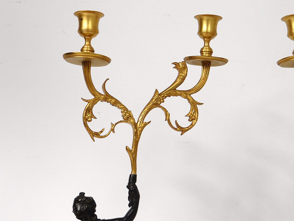 Pair Candelabra 2 Lights Bronze Carrara Marble Antique Women Eagle Eighteenth