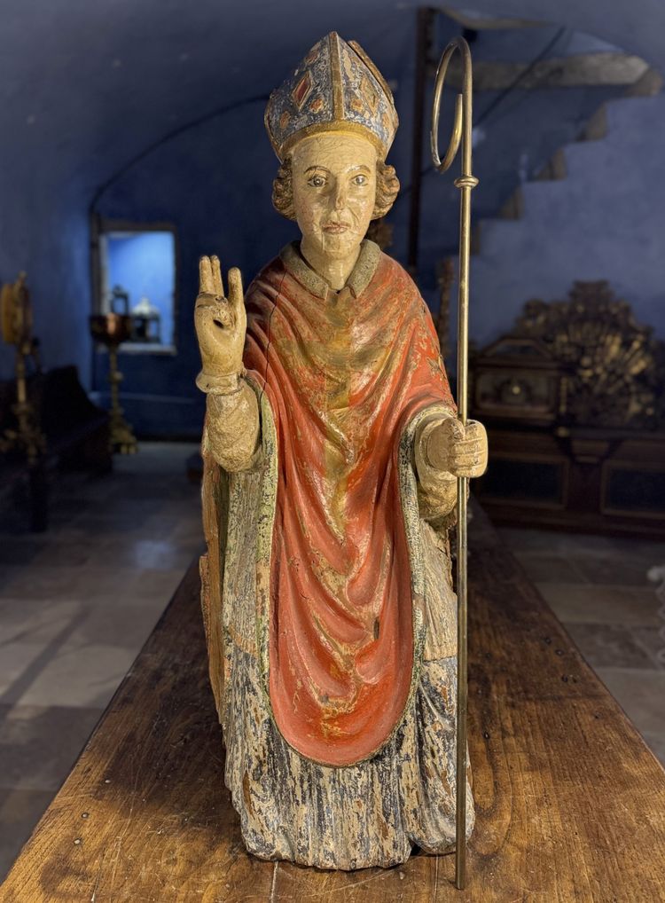 Original Seated Bishop Saint - XVIIth