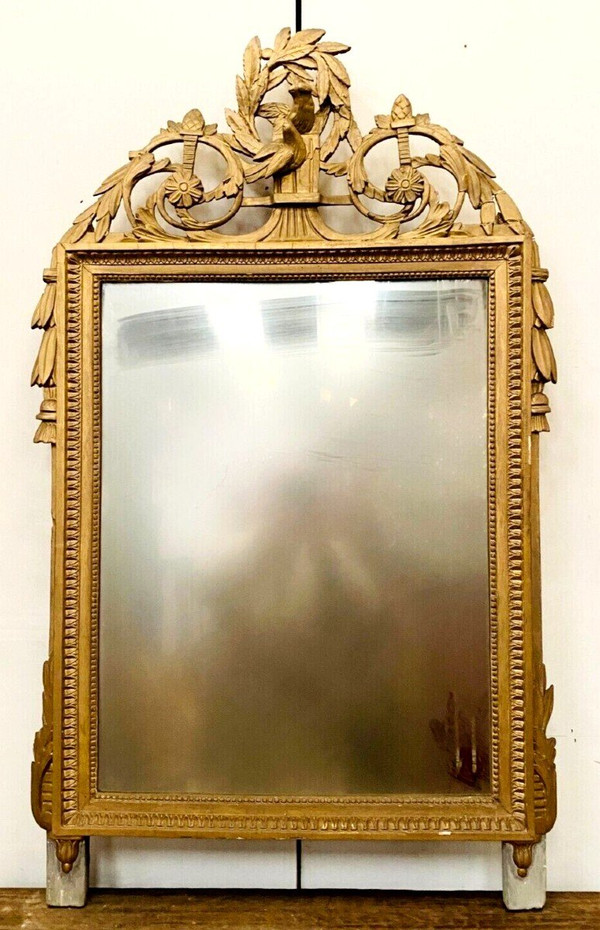 Louis XVI Style Mirror In Wood And Golden Stucco XIX Century